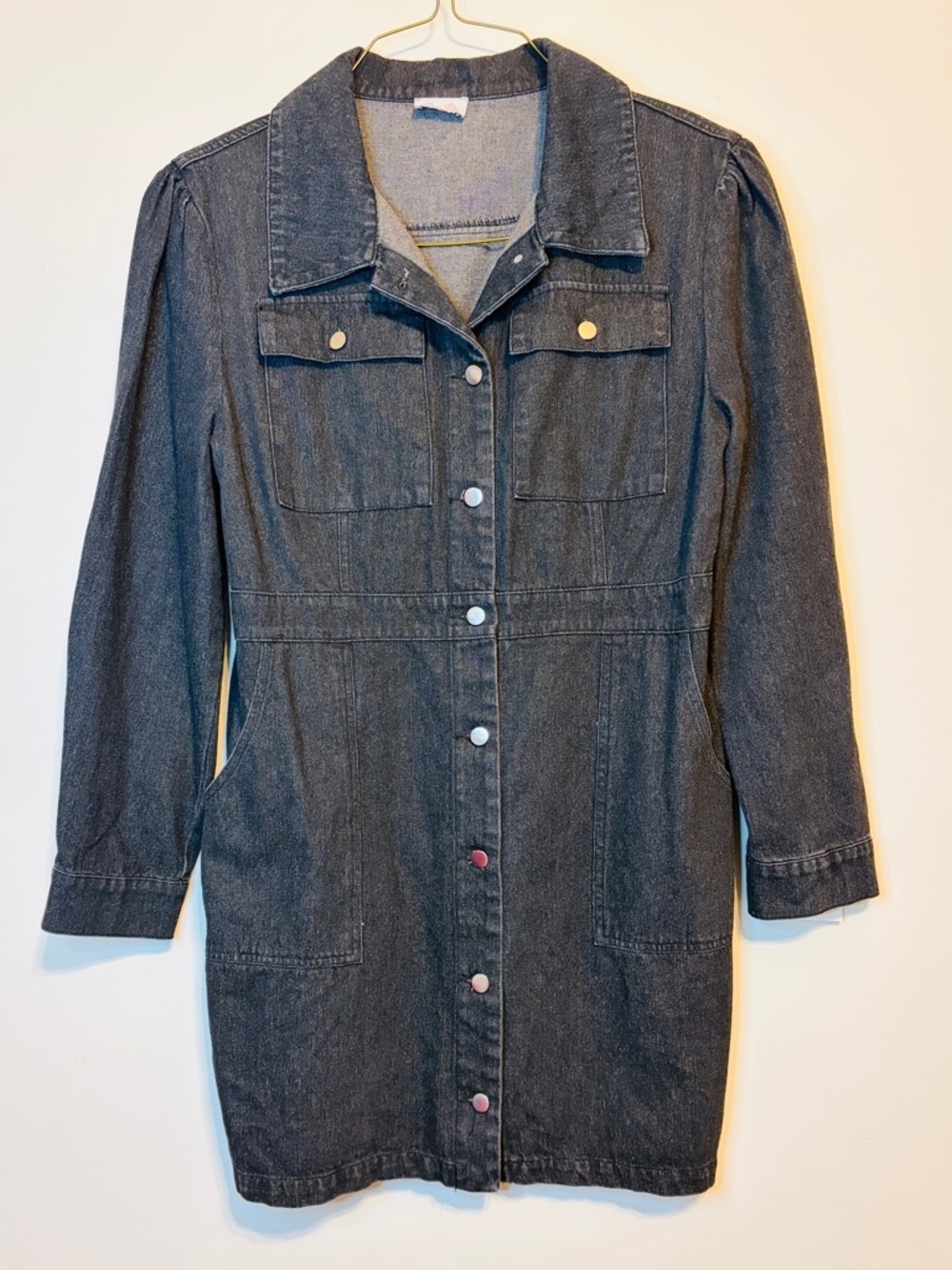 Pink Lily Dark Denim Button-Front Mini Dress - Charcoal Blue - Picture 3 of 9